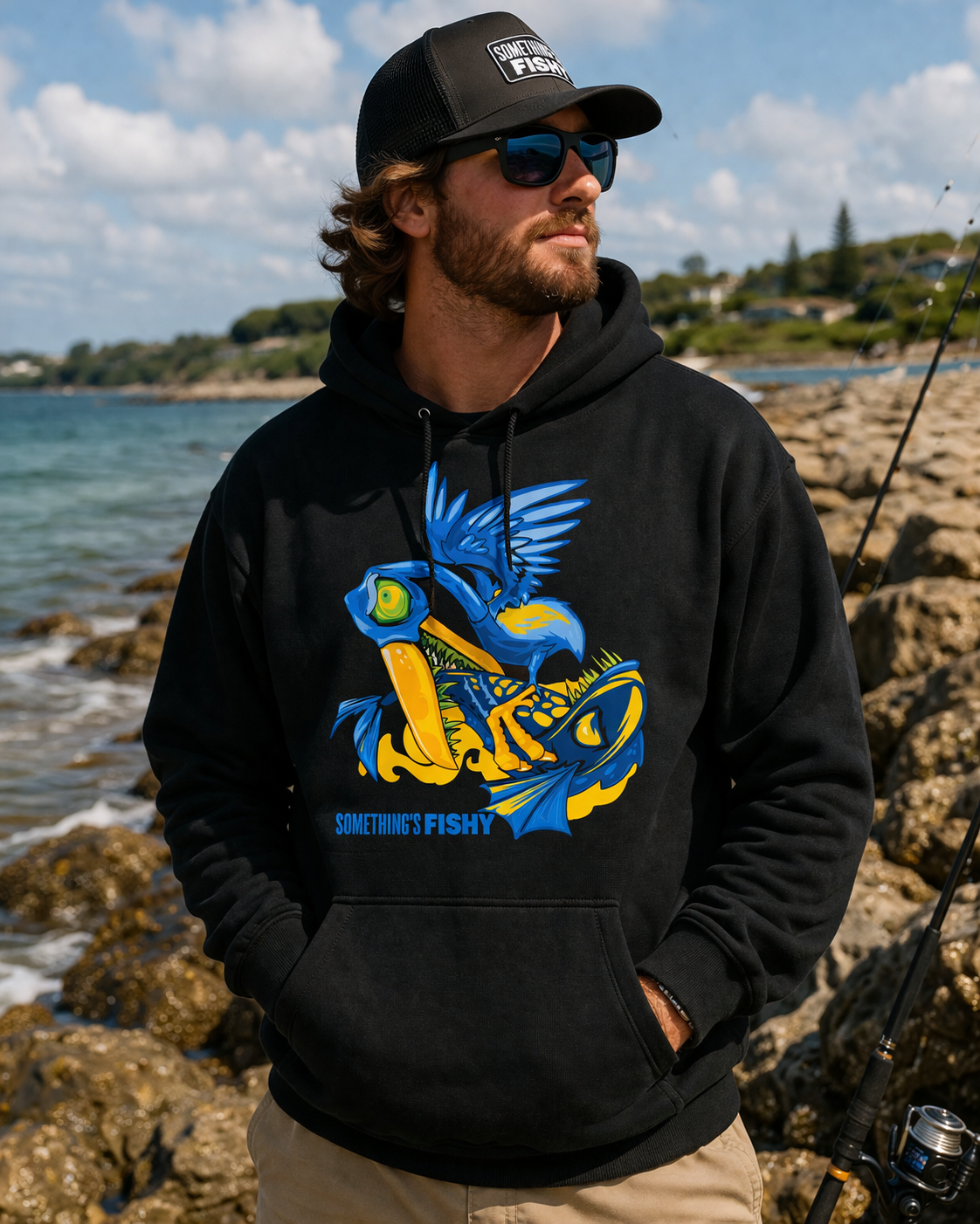 Fishing Pelican and Fish Hoodie